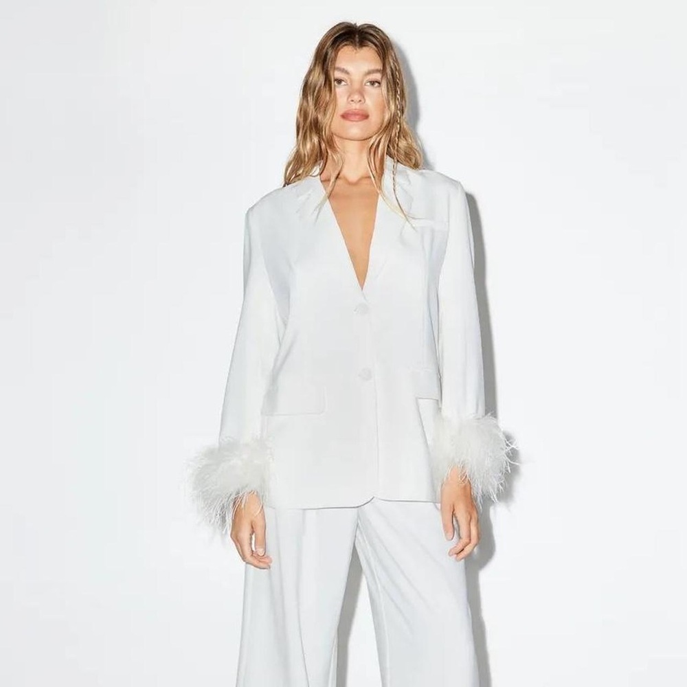 Nasty Gal Feather Cuff Single Breasted Blazer